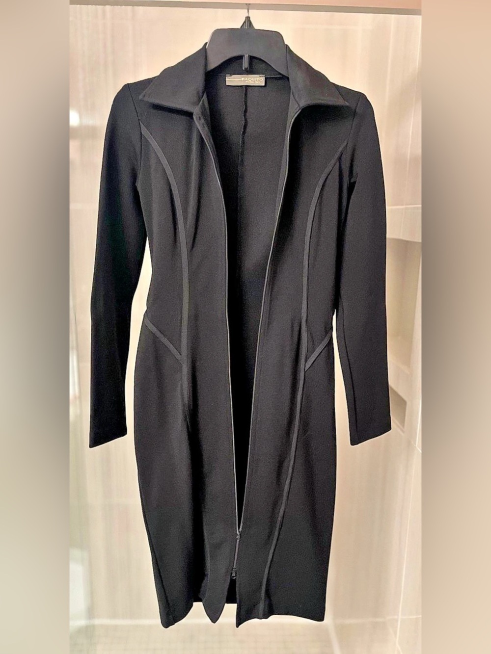 Paquito Made in Italy Black Full-Zip Long Sleeve Bodycon Midi Dress Size US XS